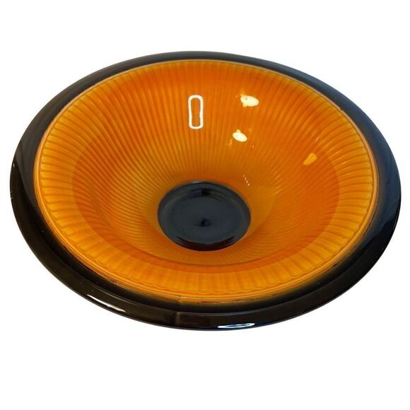 Vintage Art Deco Molded Orange And Black Cased Ribbed Fluted Bowl - Picture 3 of 16